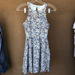 Disney Cinderella Mini Sleeveless Dress, blue, yellow, purple flowers,size S